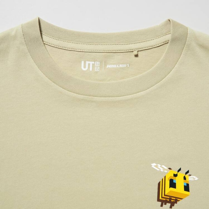 Camiseta Uniqlo Minecraft Ut Estampadas Niños Beige | 3742ASRMK