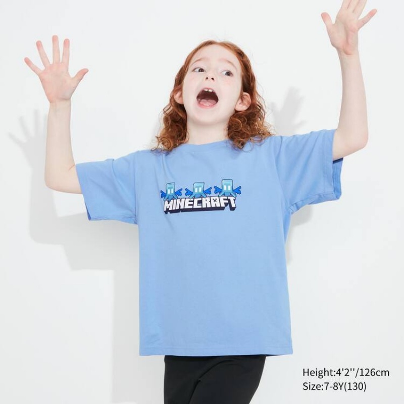 Camiseta Uniqlo Minecraft Ut Estampadas Niños Azules | 3258LQGEH