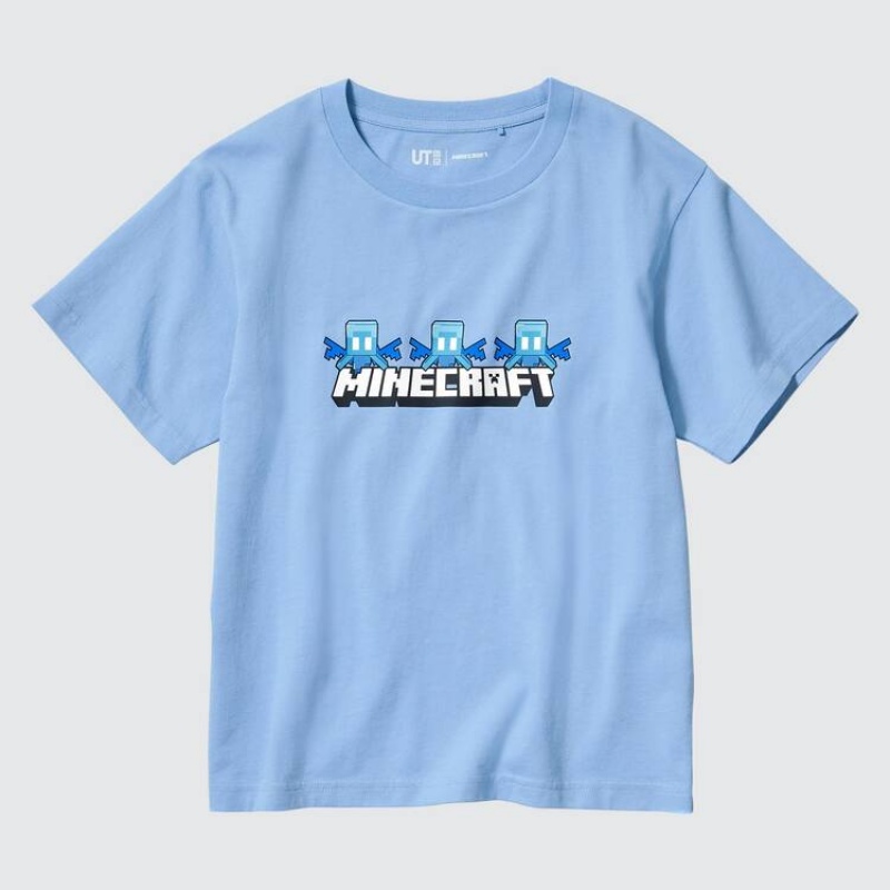 Camiseta Uniqlo Minecraft Ut Estampadas Niños Azules | 3258LQGEH