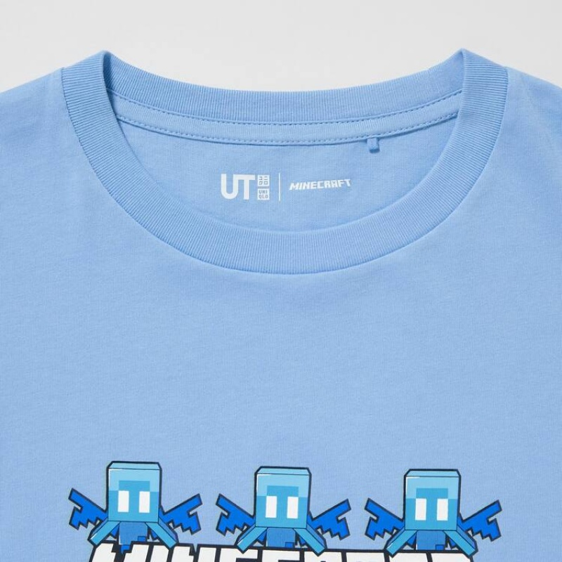 Camiseta Uniqlo Minecraft Ut Estampadas Niños Azules | 3258LQGEH