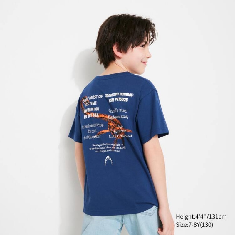 Camiseta Uniqlo National Museum Of Nature And Science Tokyo Ut Estampadas Niños Azules | 8793ZEIBT