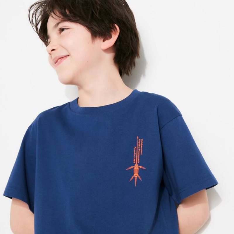 Camiseta Uniqlo National Museum Of Nature And Science Tokyo Ut Estampadas Niños Azules | 8793ZEIBT