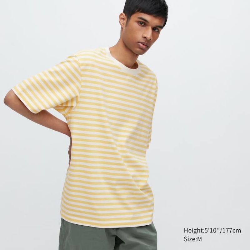 Camiseta Uniqlo Oversized A Rayas Half Sleeved Hombre Amarillo | 2457FDYQC