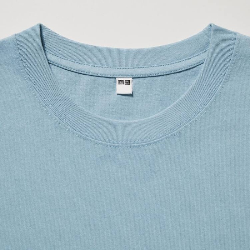 Camiseta Uniqlo Oversized Pocket Crew Neck Half Sleeved Hombre Azules | 4706IYCFU