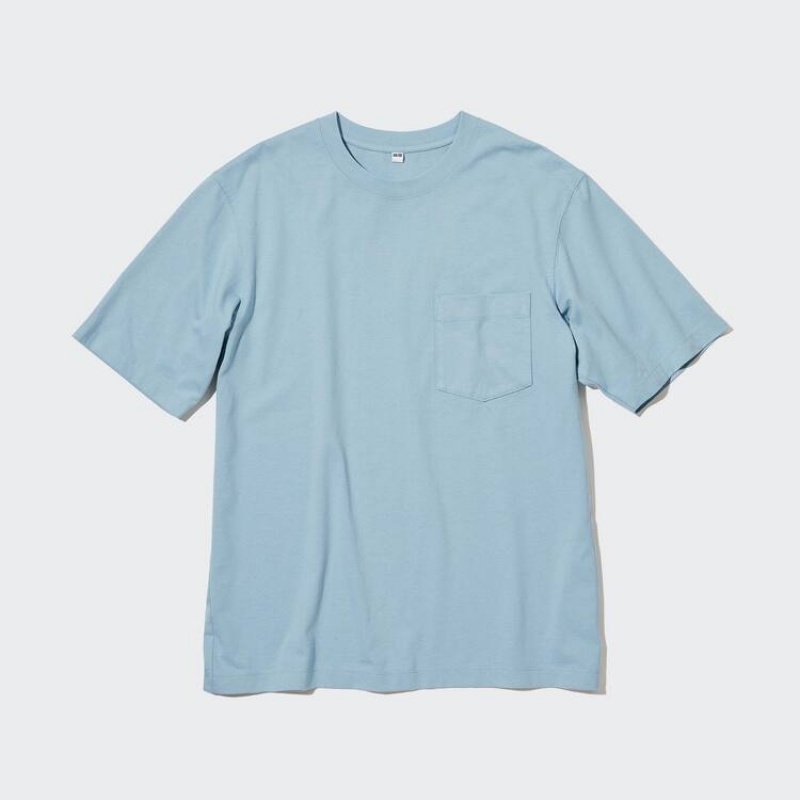 Camiseta Uniqlo Oversized Pocket Crew Neck Half Sleeved Hombre Azules | 4706IYCFU