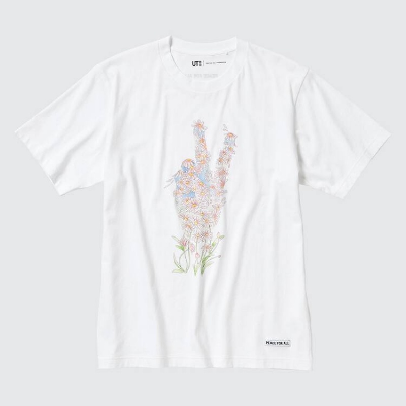 Camiseta Uniqlo Peace For All Ut Estampadas (Jonathan Anderson) Mujer Blancas | 4571TUAYX