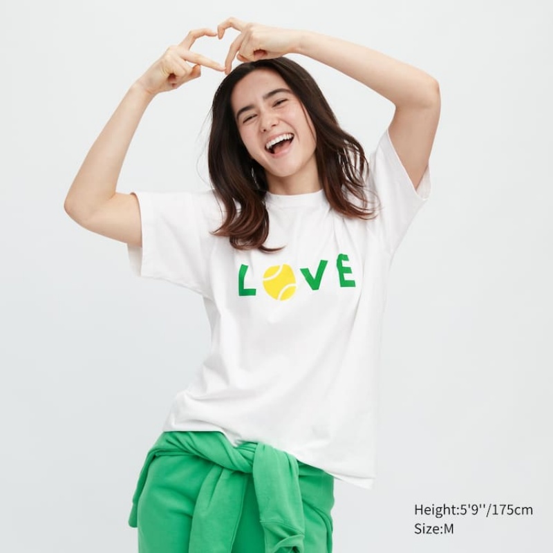 Camiseta Uniqlo Peace For All Ut Estampadas (Roger Federer) Mujer Blancas | 4981OCVZB