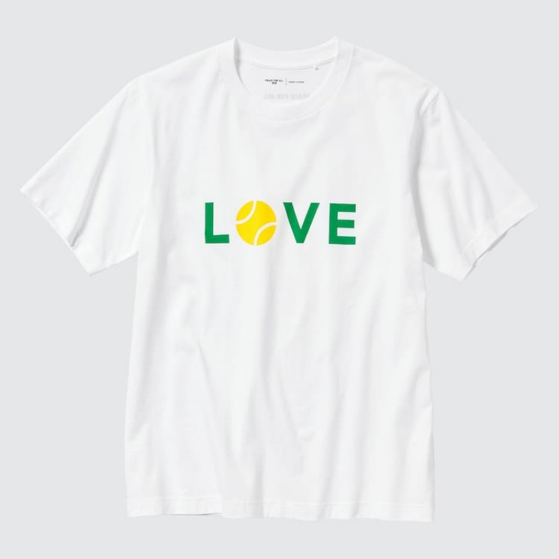 Camiseta Uniqlo Peace For All Ut Estampadas (Roger Federer) Mujer Blancas | 4981OCVZB