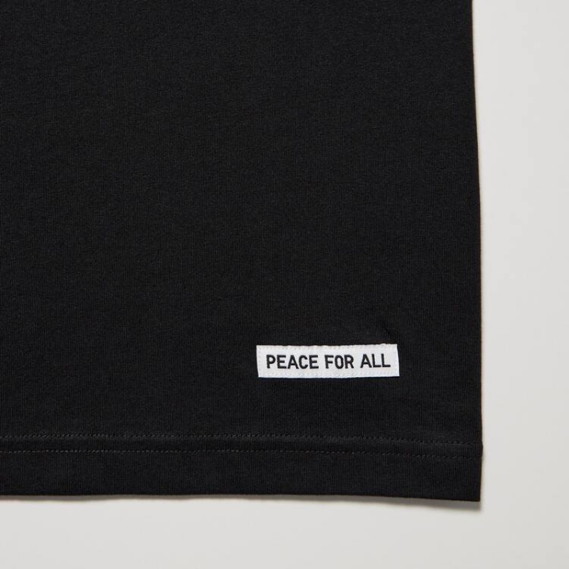 Camiseta Uniqlo Peace For All Ut Estampadas (Shingo Kunieda) Mujer Negras | 4809LTMDR