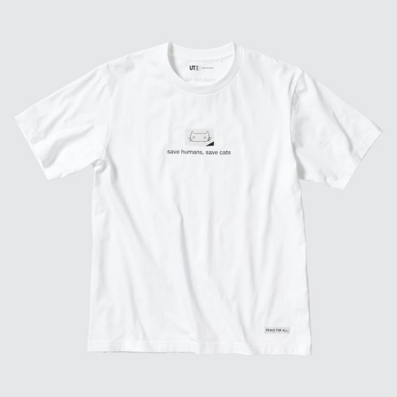 Camiseta Uniqlo Peace For All Ut Estampadas (Haruki Murakami) Hombre Blancas | 5769YEIFP