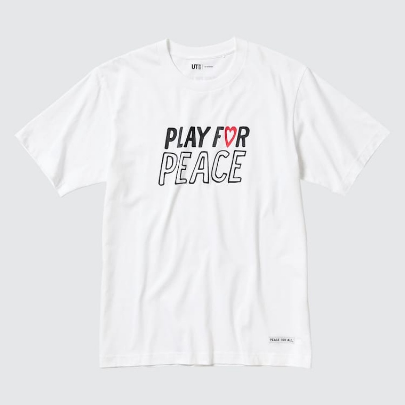 Camiseta Uniqlo Peace For All Ut Estampadas (Kei Nishikori) Hombre Blancas | 8674EBUNL