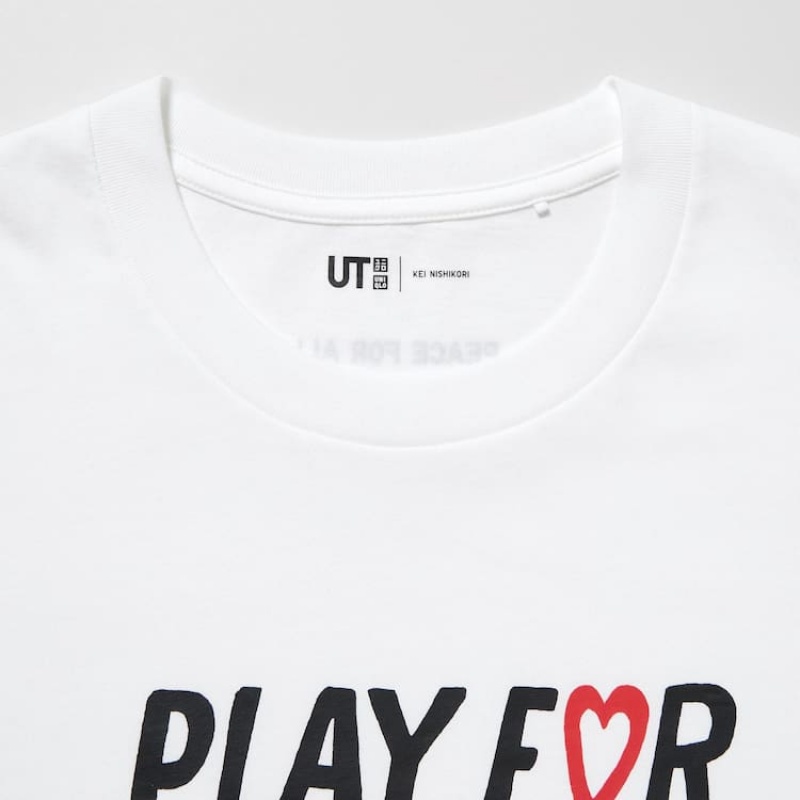 Camiseta Uniqlo Peace For All Ut Estampadas (Kei Nishikori) Hombre Blancas | 8674EBUNL