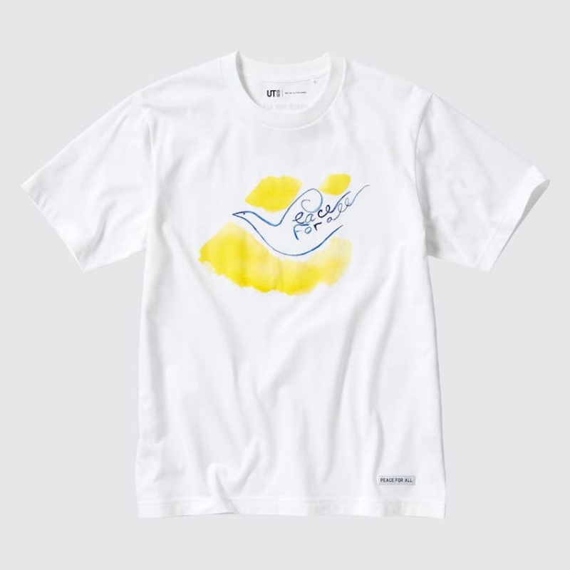 Camiseta Uniqlo Peace For All Ut Estampadas (Ines De La Fressange) Hombre Blancas | 0379NCGSY