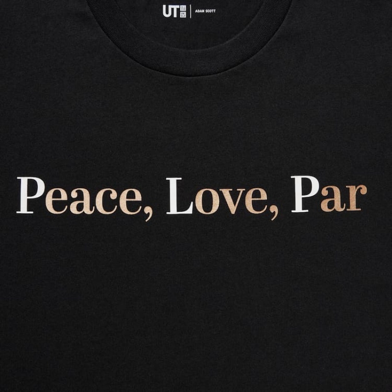 Camiseta Uniqlo Peace For All Ut Estampadas (Adam Scott) Hombre Negras | 1867ETSBD