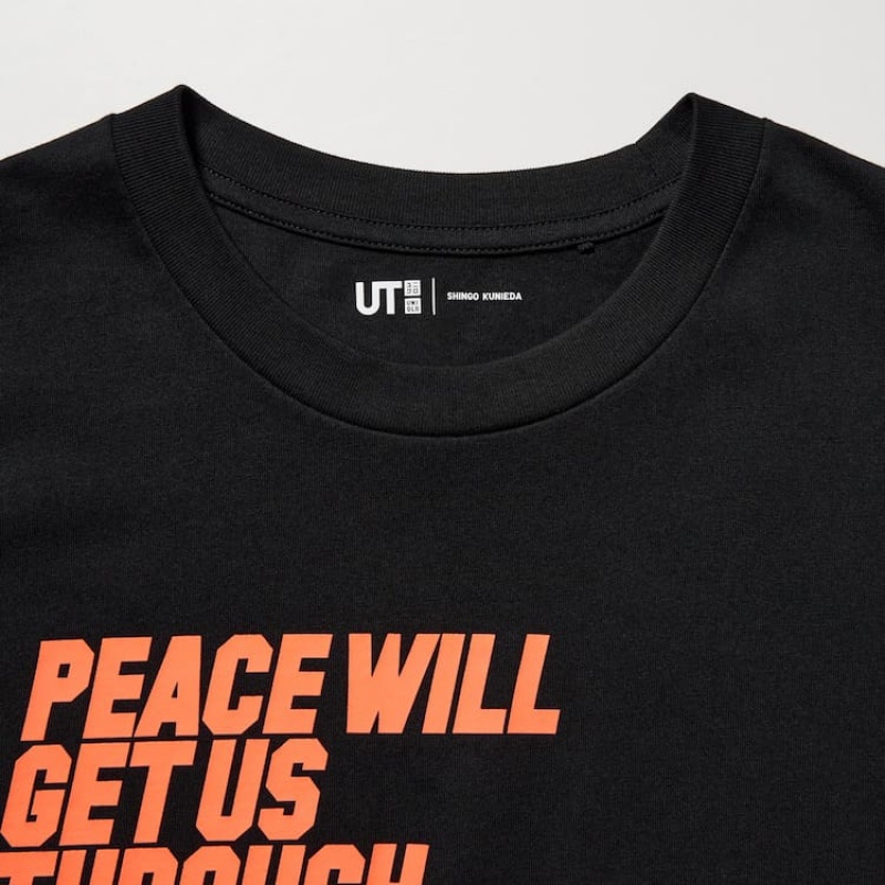 Camiseta Uniqlo Peace For All Ut Estampadas (Shingo Kunieda) Hombre Negras | 4932JZCQV