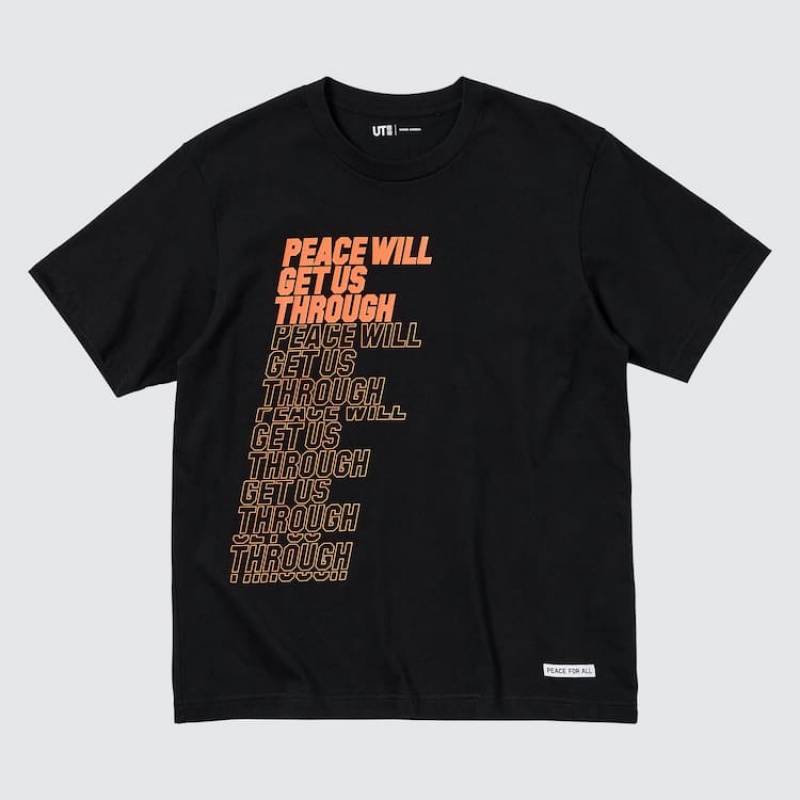 Camiseta Uniqlo Peace For All Ut Estampadas (Shingo Kunieda) Hombre Negras | 4932JZCQV