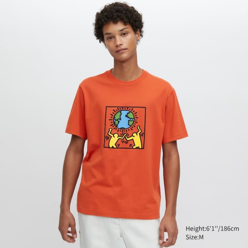 Camiseta Uniqlo Peace For All Ut Estampadas (Keith Haring) Hombre Naranjas | 2613EQUKR