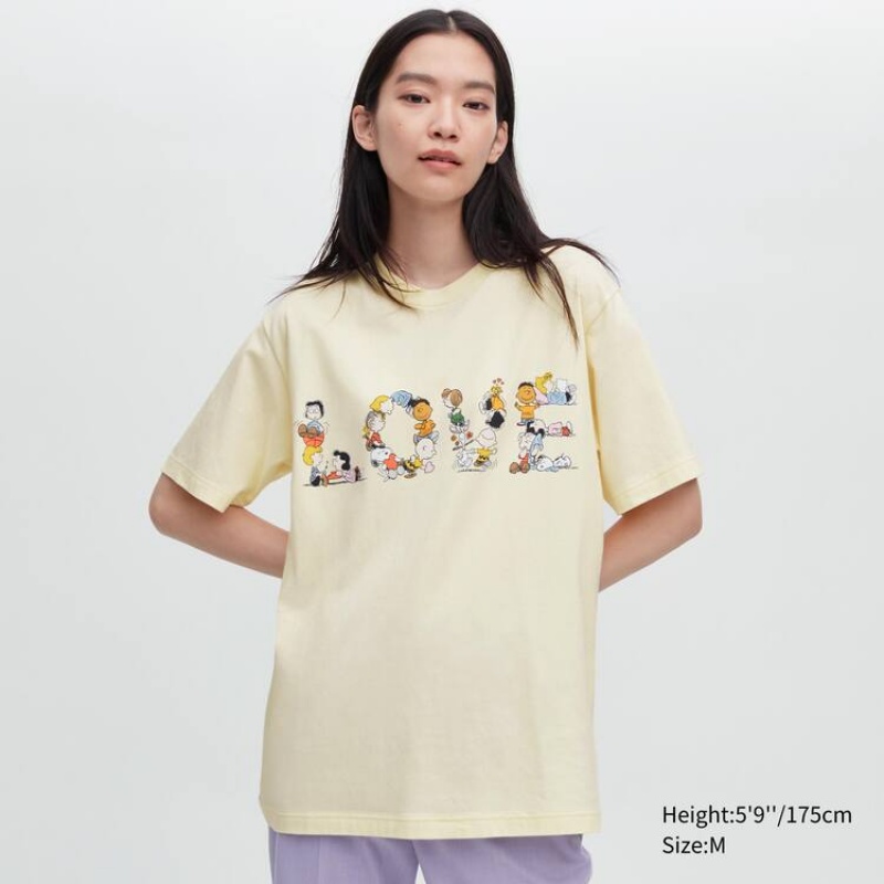 Camiseta Uniqlo Peace For All Ut Estampadas (Peanuts) Hombre Amarillo | 2401KEZWV