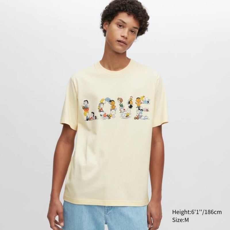 Camiseta Uniqlo Peace For All Ut Estampadas (Peanuts) Hombre Amarillo | 2401KEZWV