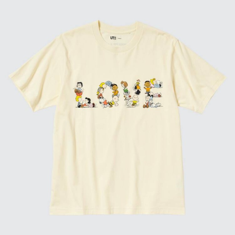 Camiseta Uniqlo Peace For All Ut Estampadas (Peanuts) Hombre Amarillo | 2401KEZWV