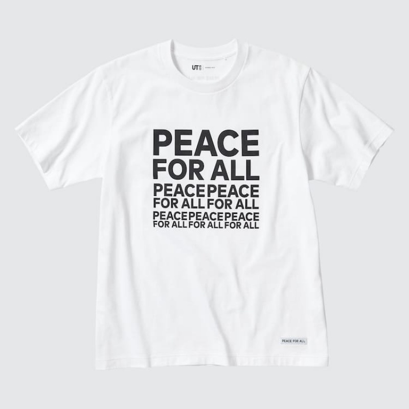 Camiseta Uniqlo Peace For All Ut Estampadas (Kashiwa Sato) Hombre Blancas | 9378MXVFA