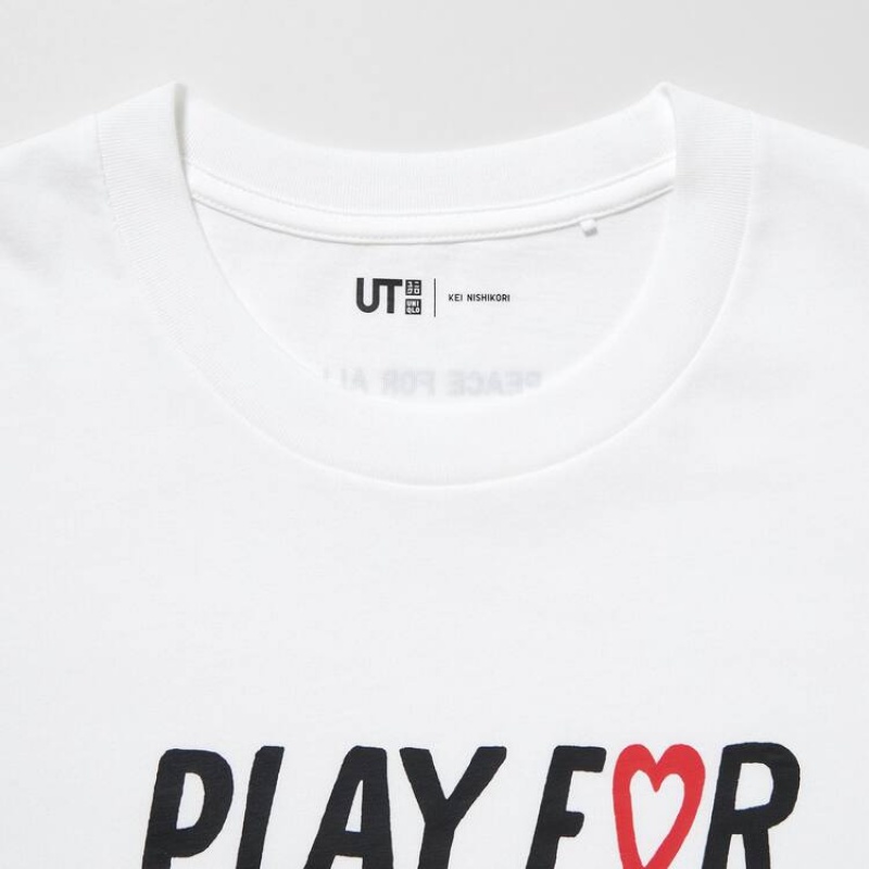 Camiseta Uniqlo Peace For All Ut Estampadas (Kei Nishikori) Mujer Blancas | 0895ELQZS