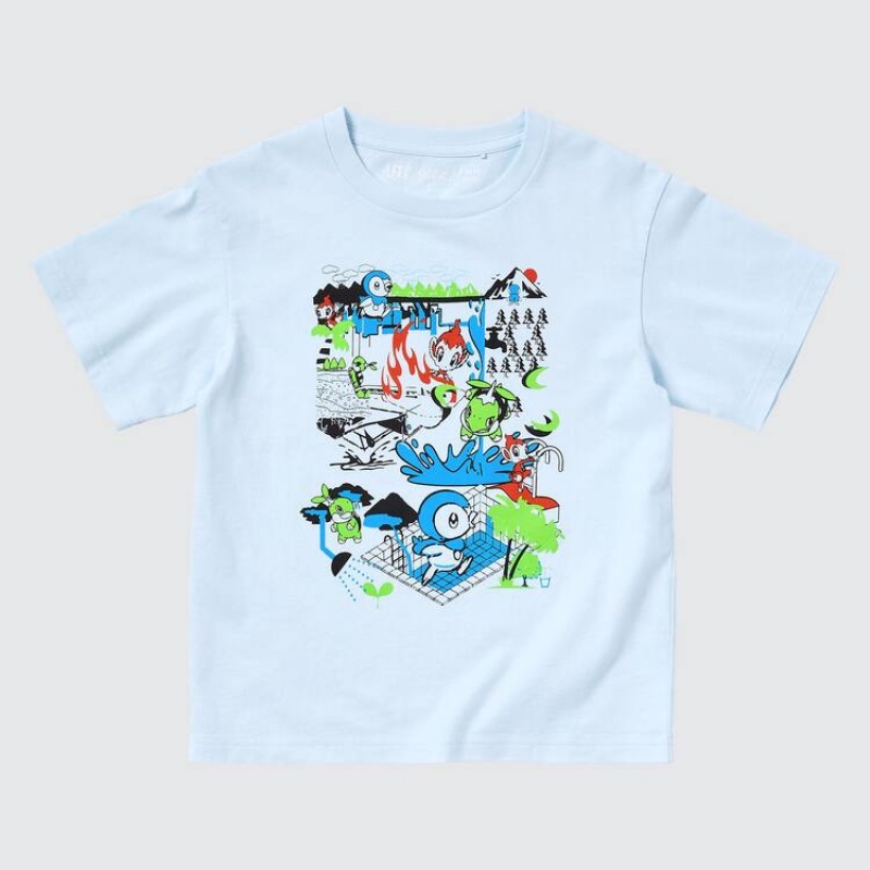 Camiseta Uniqlo Pokémon Meets Artist Ut Estampadas Niños Azules Claro | 1278QIKEF