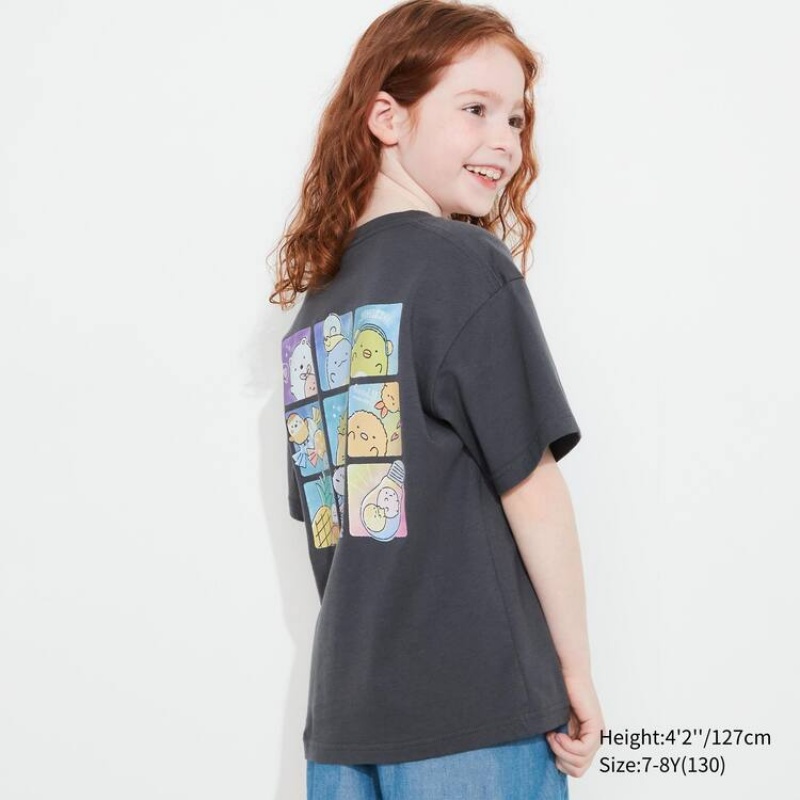 Camiseta Uniqlo Sumikkogurashi Ut Estampadas Niños Gris Oscuro | 3187UIROY