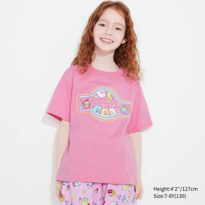 Camiseta Uniqlo Sumikkogurashi Ut Estampadas Niños Rosas | 5364YPDEU