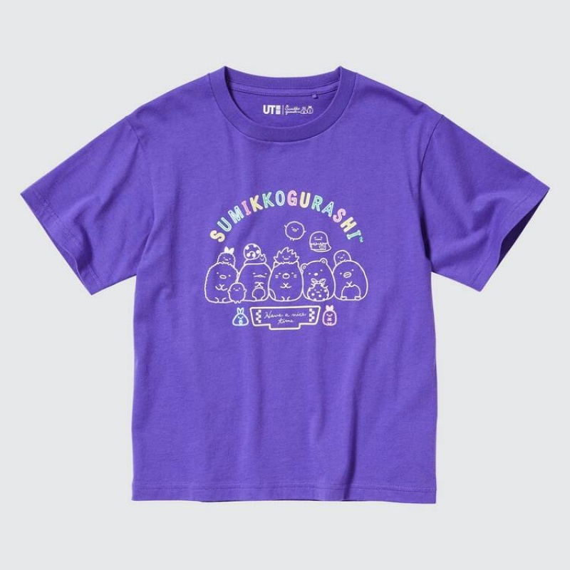 Camiseta Uniqlo Sumikkogurashi Ut Estampadas Niños Moradas | 2095EDAMX