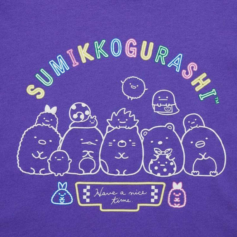 Camiseta Uniqlo Sumikkogurashi Ut Estampadas Niños Moradas | 2095EDAMX