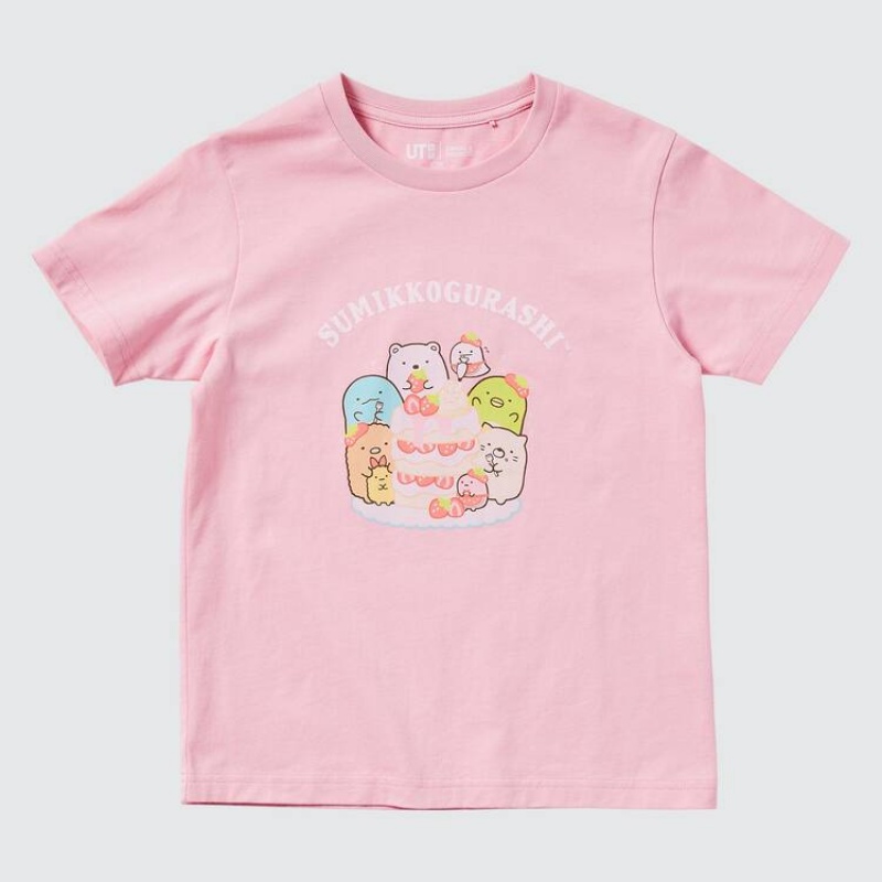 Camiseta Uniqlo Sumikkogurashi Ut Estampadas Niños Rosas | 8547XVUWL