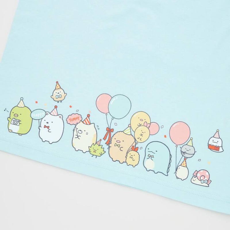 Camiseta Uniqlo Sumikkogurashi Ut Estampadas Niños Azules | 0217RQVLU