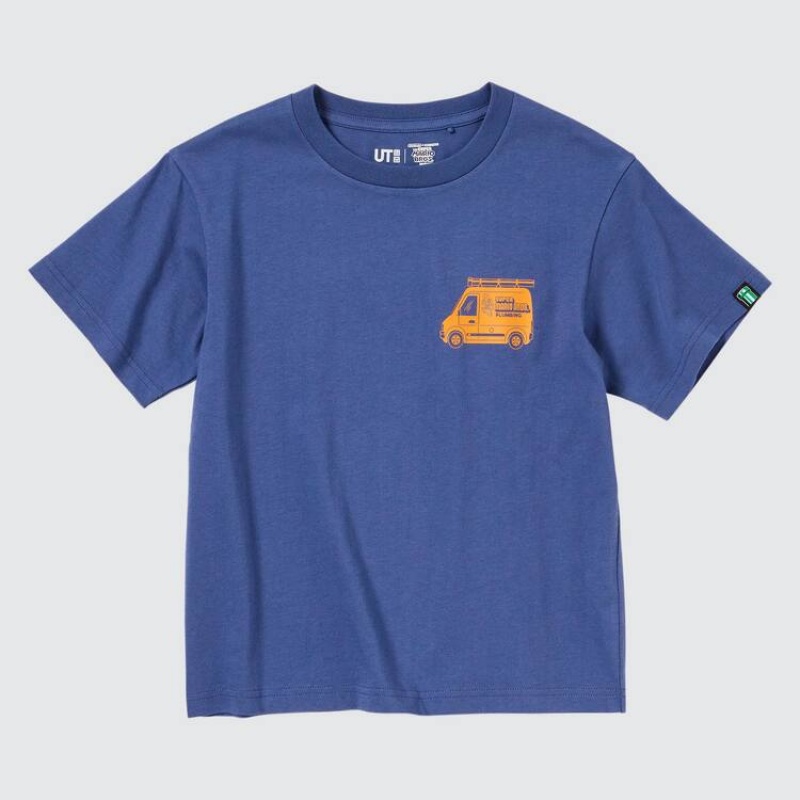 Camiseta Uniqlo The Super Mario Bros Movie Ut Estampadas Niños Azules | 4639WKOPM