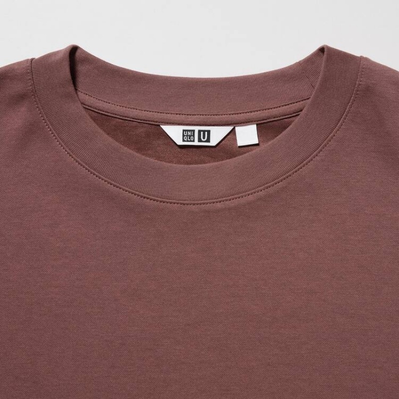 Camiseta Uniqlo U Airism Algodon Crew Neck Oversized Hombre Burdeos | 0364ETWMB