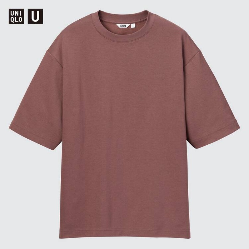 Camiseta Uniqlo U Airism Algodon Crew Neck Oversized Hombre Burdeos | 0364ETWMB