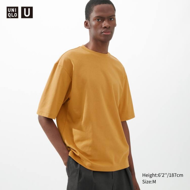 Camiseta Uniqlo U Airism Algodon Crew Neck Oversized Fit Half Sleeved Hombre Naranjas | 5813EZUTH