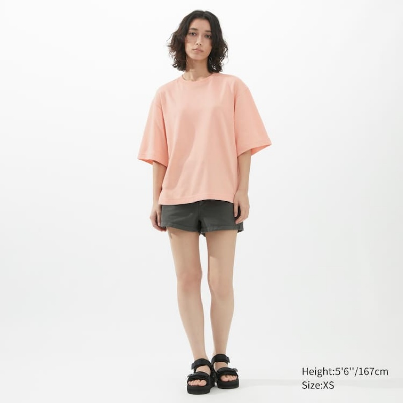 Camiseta Uniqlo U Airism Algodon Oversized Mujer Rosas | 7539MOUVA