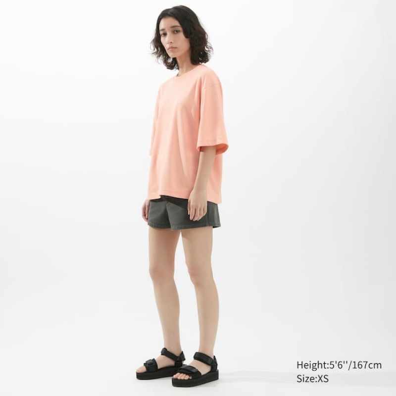 Camiseta Uniqlo U Airism Algodon Oversized Mujer Rosas | 7539MOUVA