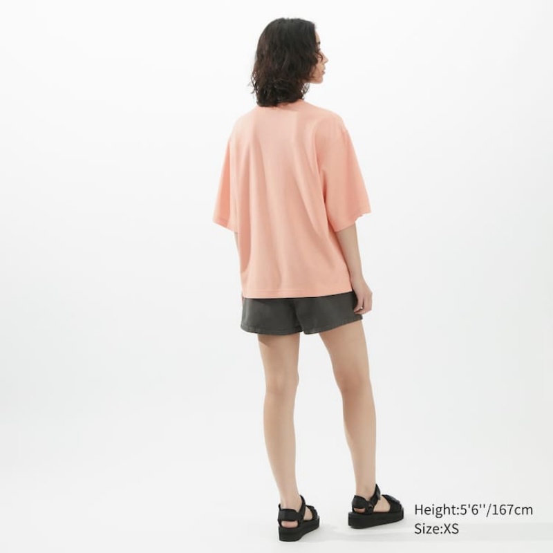 Camiseta Uniqlo U Airism Algodon Oversized Mujer Rosas | 7539MOUVA