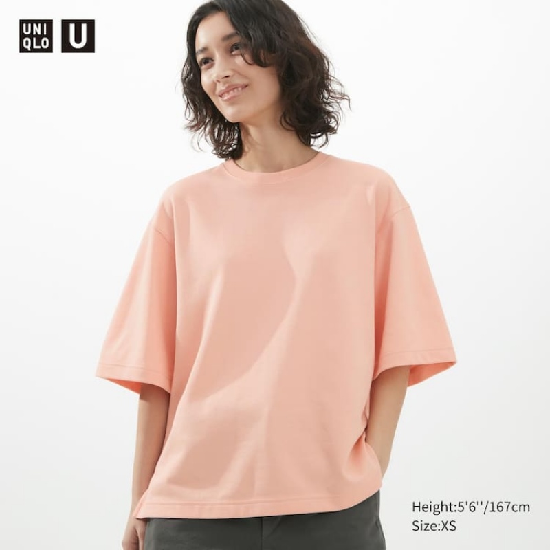 Camiseta Uniqlo U Airism Algodon Oversized Mujer Rosas | 7539MOUVA