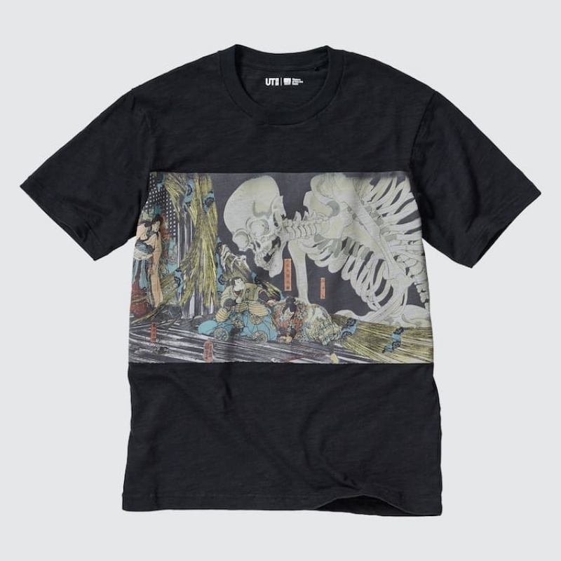 Camiseta Uniqlo Ukiyo-e Archive Ut Estampadas Hombre Negras | 0841EMZRW