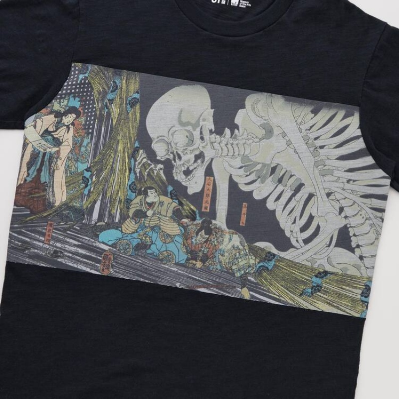 Camiseta Uniqlo Ukiyo-e Archive Ut Estampadas Hombre Negras | 0841EMZRW