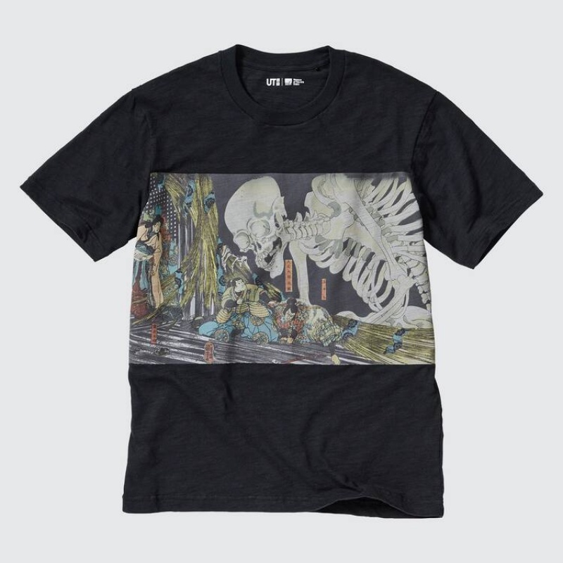 Camiseta Uniqlo Ukiyo-e Archive Ut Estampadas Hombre Negras | 0841EMZRW