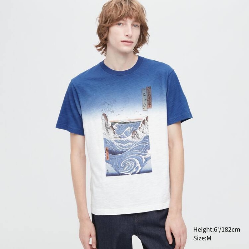 Camiseta Uniqlo Ukiyo-e Archive Ut Estampadas Hombre Azules | 9627DHCIZ