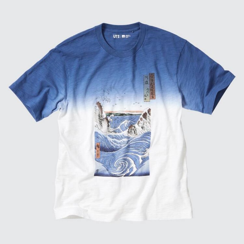 Camiseta Uniqlo Ukiyo-e Archive Ut Estampadas Hombre Azules | 9627DHCIZ