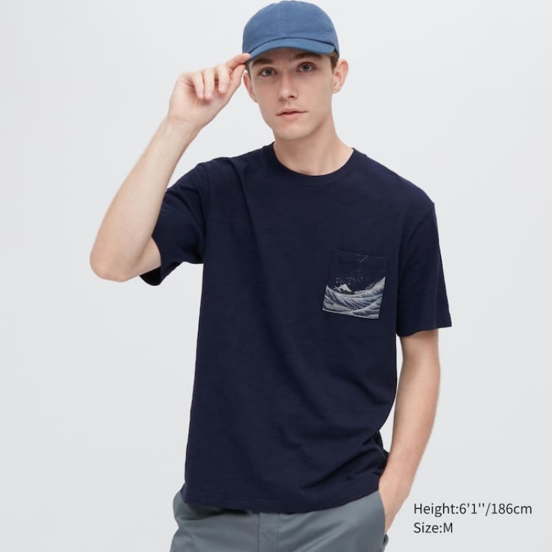 Camiseta Uniqlo Ukiyo-e Archive Ut Estampadas Hombre Azul Marino | 1940HYKJD