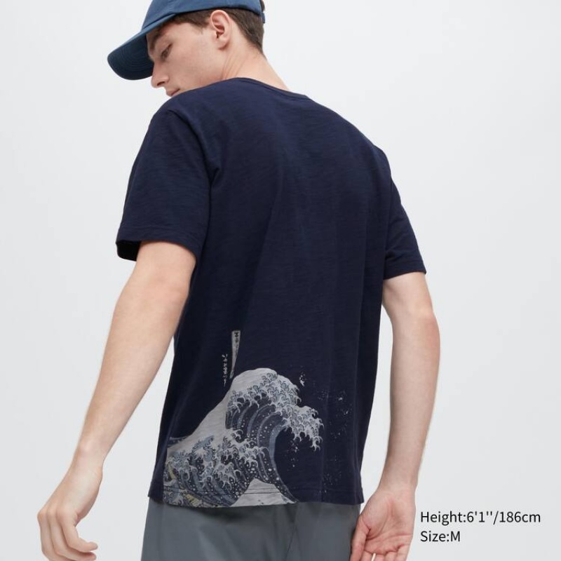 Camiseta Uniqlo Ukiyo-e Archive Ut Estampadas Hombre Azul Marino | 1940HYKJD