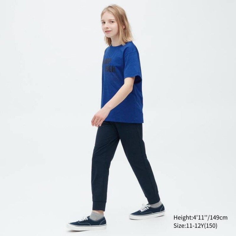 Camiseta Uniqlo Ultra Stretch Dry-ex Crew Neck Corta Sleeved Niños Azules | 3276JZWBL