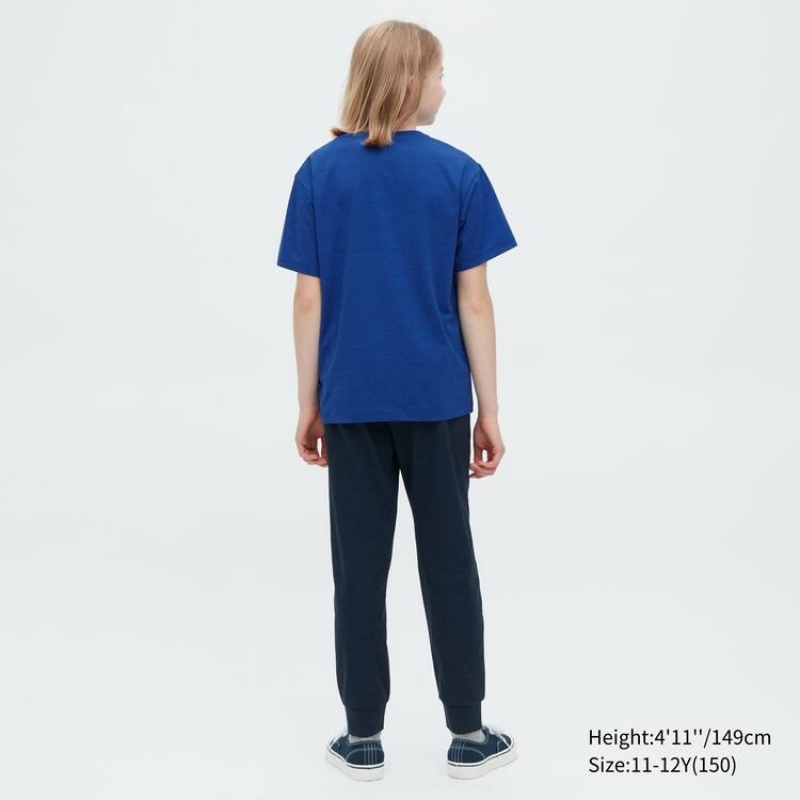 Camiseta Uniqlo Ultra Stretch Dry-ex Crew Neck Corta Sleeved Niños Azules | 3276JZWBL